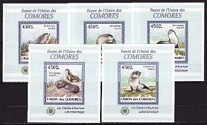 Коморы, 2009, Морские Львы, Антарктика, 5 люксблоков